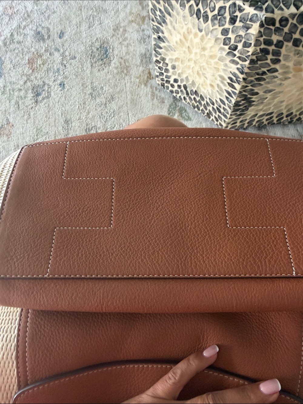 Tory Burch Cognac Leather and Cream Woven Shoulder Bag - Picture 10 of 11